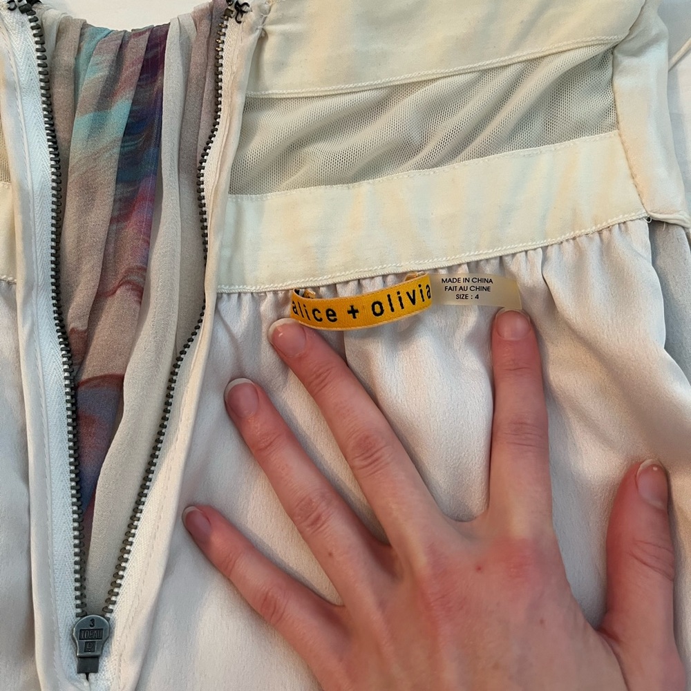 Alice + Olivia silk strapless dress in cream and swirl of different colors. NWOT - Picture 5 of 7